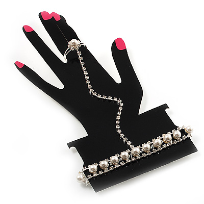 Bridal Diamante & Simulated Pearl Bracelet & Ring - main view