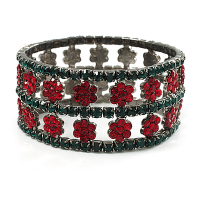 Swarovski Crystal Floral Flex Bracelet (Green & Red) - main view