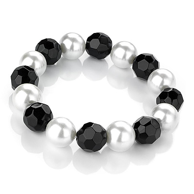 Black & White Imitation Pearl Flex Bracelet - 16cm Length (for small wrist) - main view