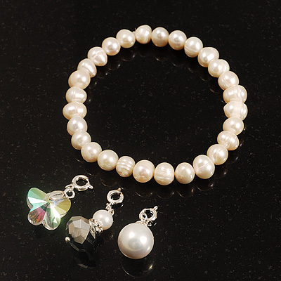 White Freshwater Pearl With Adjustable Charm Flex Bracelet - main view