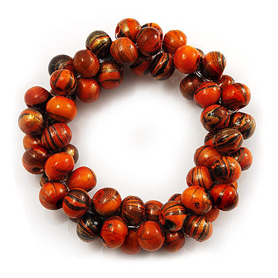 Orange-Gold Wood Cluster Bead Flex Bracelet -20cm Length - main view