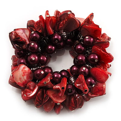 Chunky Burgundy Red Shell And Bead Flex Bracelet - main view