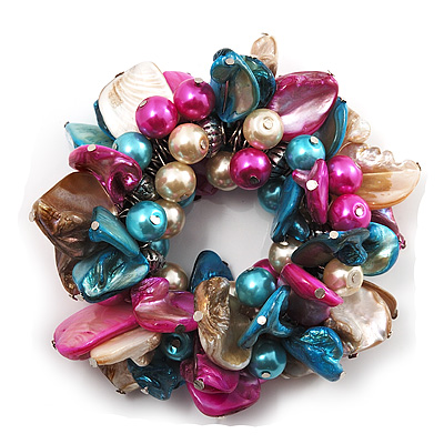 Chunky Multicoloured Shell And Bead Flex Bracelet