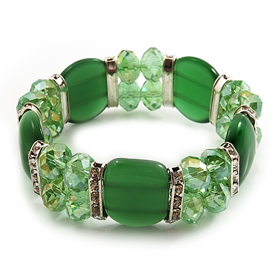 Green Cat Eye Glass Bead Flex Bracelet -18cm Length - main view