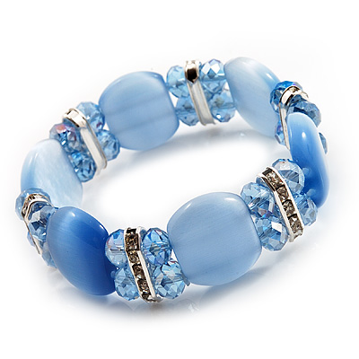 Light Blue Cat Eye Glass Bead Flex Bracelet -18cm Length - main view