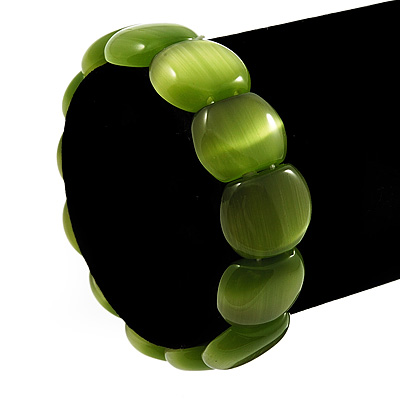 Light Green Cat Eye Glass Bead Flex Bracelet -18cm Length - main view