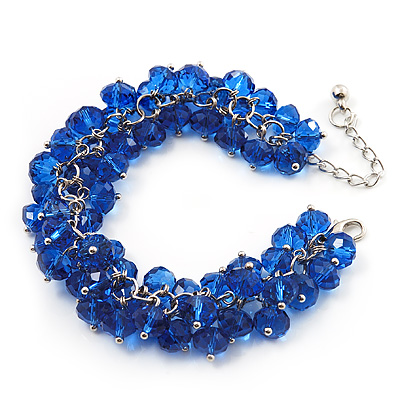 Royal Blue Glass Bead Bracelet (Silver Tone Metal) - 16cm Length (Plus 4cm Extender) - main view
