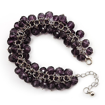 Purple Glass Bead Bracelet (Silver Tone Metal) - 16cm Length (Plus 5cm Extender) - main view