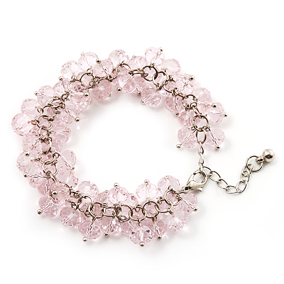 Pale Pink Glass Bead Bracelet (Silver Tone Metal) - 16cm Length (Plus 5cm Extender)
