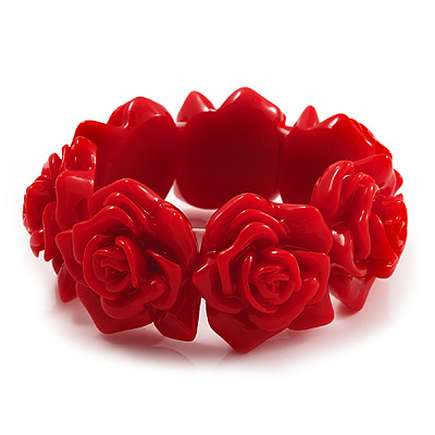 Hot Red Acrylic Rose Flex Bracelet - 19cm Length - main view