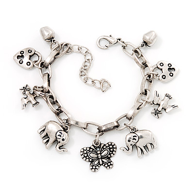 Chunky Oval Link Charm Bracelet In Silver Tone Metal - 18cm Length with 5cm extension - main view