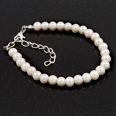 Classic Imitation Pearl Bracelet In Silver Tone Finish (6mm) - 16cm length with 4cm extension - main view