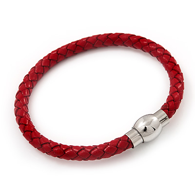 Red Leather Magnetic Bracelet -up to 20cm Length - main view