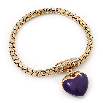 Gold Plated Magnetic Purple Enamel Heart Charm Bracelet - up to 18cm Length - main view