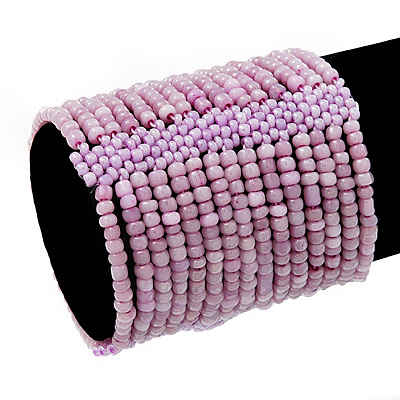 Wide Pale Lavender Glass Bead Flex Bracelet - up to 19cm wrist - main view