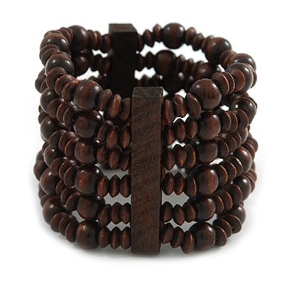 Dark Brown Multistrand Wood Bead Bracelet - up to 18cm wrist - main view