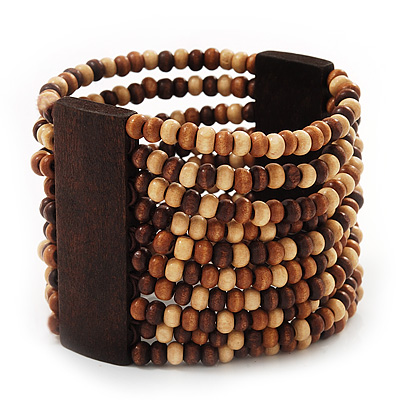 Wide Multistrand Wood Bead Bracelet - up to 20cm wrist - main view