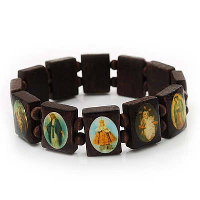 Stretch Wooden Saints Bracelet / Jesus Bracelet / All Saints Bracelet - Up to 20cm Length - main view