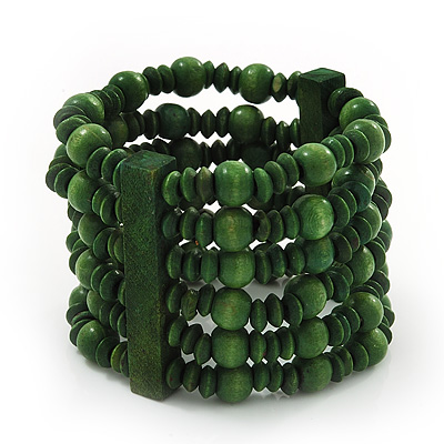 Green Multistrand Wood Bead Bracelet - up to 18cm wrist - main view