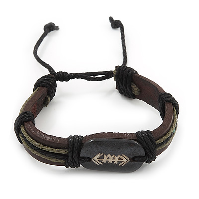 Unisex Brown Leather 'Arrow' Bracelet  - Adjustable - main view