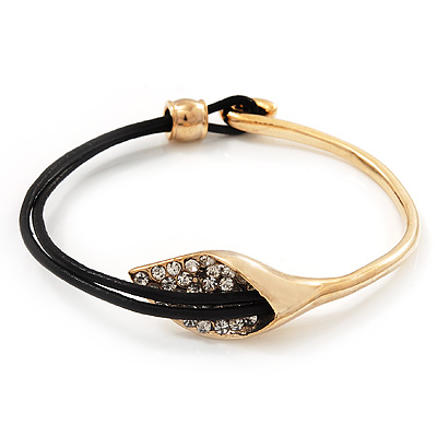 Gold Plated Swarovski Crystal 'Calla Lily' With Leather Cord Bracelet - up to 20cm length - main view
