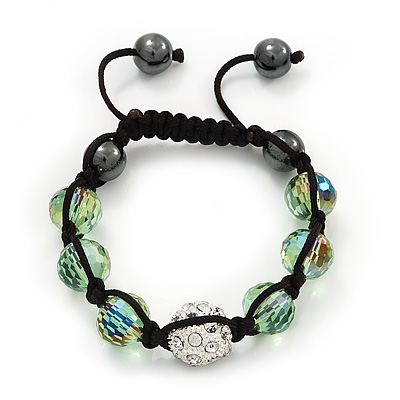 Light Green & Clear Crystal Balls Bracelet -10mm - Adjustable - main view