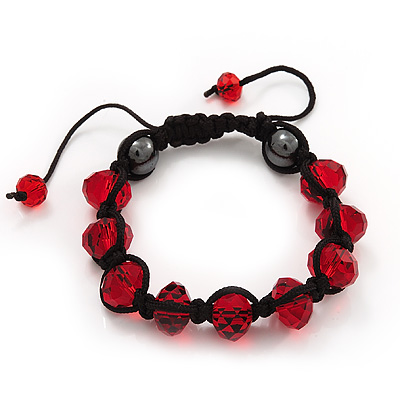 Unisex Bright Red Glass Beads Buddhist Bracelet - 10mm - Adjustable - main view
