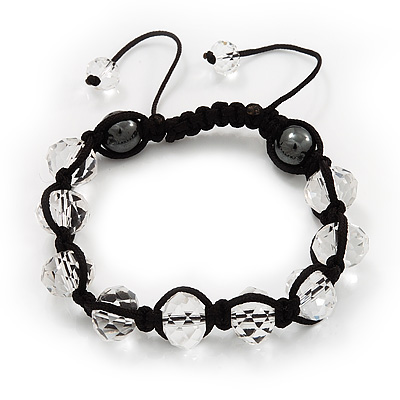 Unisex Transparent White Glass Beads Bracelet - 10mm - Adjustable - main view