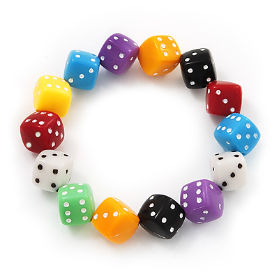 Multicoloured Acrylic 'Dice' Flex Bracelet - up to 20cm Length - main view