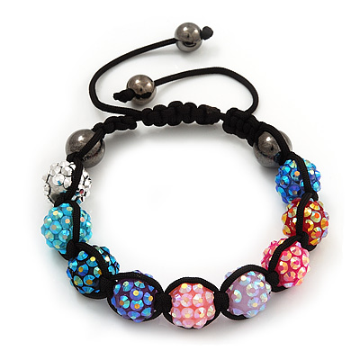 Unisex Multicoloured Acrylic Jewelled Balls Bracelet - 10mm - Adjustable - main view