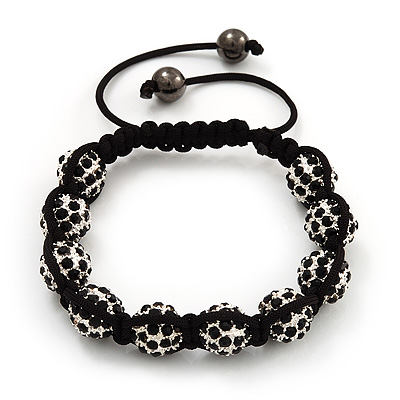 Unisex Bracelet Crystal Jet Black Crystal Beads 10mm - Adjustable