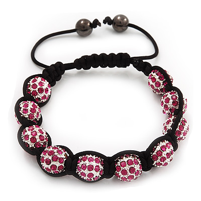 Unisex Bracelet Crystal Fuchsia Crystal Beads 10mm - Adjustable