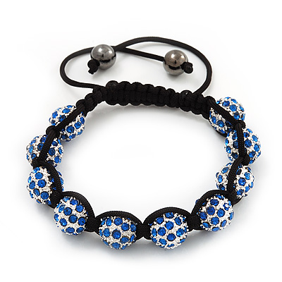 Unisex Bracelet Crystal Sapphire Blue Coloured Crystal Beads 10mm - Adjustable
