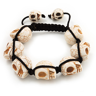 Buddhist Bracelets Avalaya Uni Antique White Skull Shape Stone Beads Buddhist Bracelet 17mm Diameter Adjule