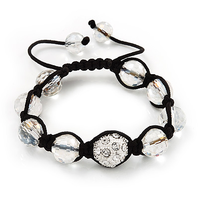 Transparent & Clear Crystal Balls Swarovski Buddhist Bracelet -10mm - Adjustable