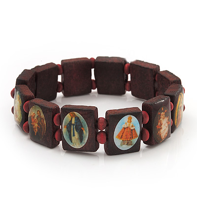 Stretch Brown Wooden Saints Bracelet / Jesus Bracelet / All Saints Bracelet - Up to 20cm Length - main view