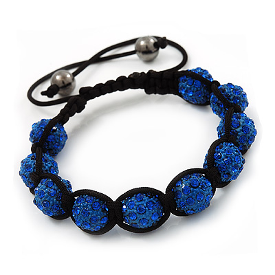 Unisex Bracelet Crystal Royal Blue Crystal Beads 10mm - Adjustable