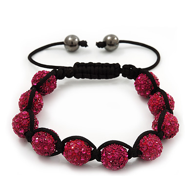 Unisex Bracelet Crystal Fuchsia Crystal Beads 10mm - Adjustable - main view