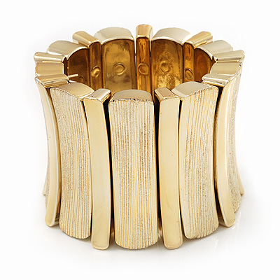 Chunky Wide Gold Textured Acrylic Flex Bracelet - 21cm Length - main view
