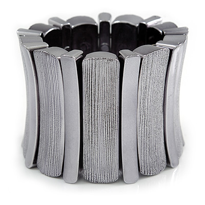 Chunky Wide Black/Grey Textured Acrylic Flex Bracelet - 21cm Length - main view