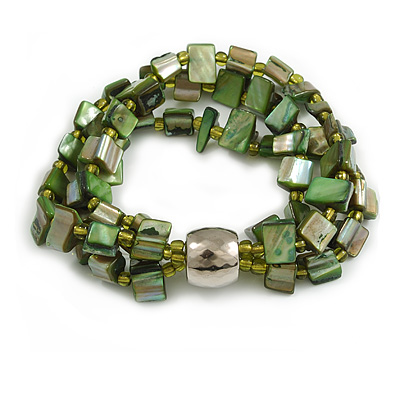 3-Strand Green Shell Composite Flex Bracelet - 21cm Length - main view