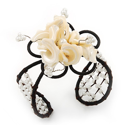 Light Cream Shell 'Flower' Wired Cuff Bracelet - Adjustable - main view