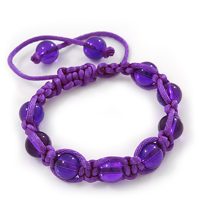 Unisex Purple Glass Bead Teen Buddhist Bracelet On Silk String - main view
