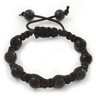 Unisex Black Glass Bead Teen Buddhist Bracelet On Silk String - main view