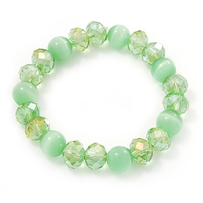 Light Green Glass Bead Flex Bracelet - 18cm Length - main view