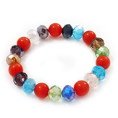 Multicoloured Glass Bead Flex Bracelet - 18cm Length - main view
