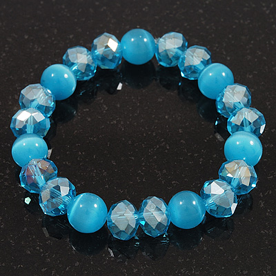Light Blue Glass Bead Flex Bracelet - 18cm Length