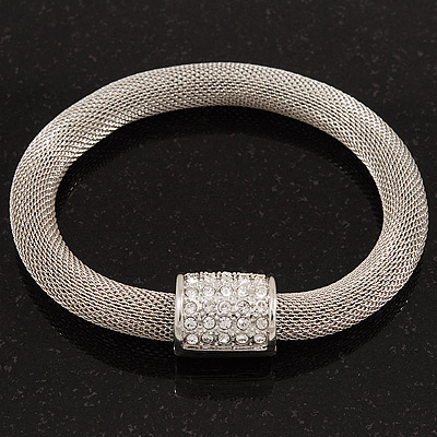 Unique Mesh Diamante Magnetic Bracelet In Silver Finish - 18cm Length - main view
