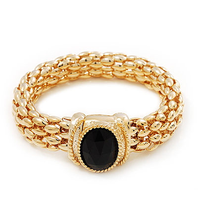 Gold Plated Mesh Magnetic Bracelet With Black Central Stone - 18cm Length - main view