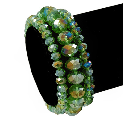 Set Of 3 Grass Green Glass Flex Bracelets - 18cm Length - main view